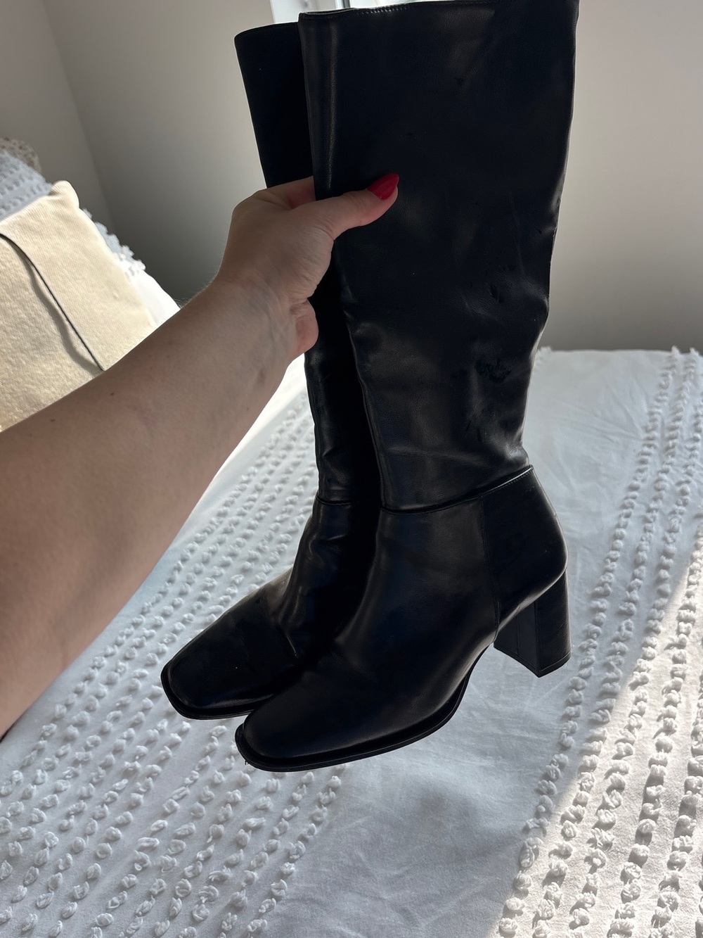 Steve Madden Black Knee-High Block Heel Boots - Picture 2 of 4